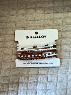 INK+ALLOY Beaded Bracelet Set in Brown & White NWT